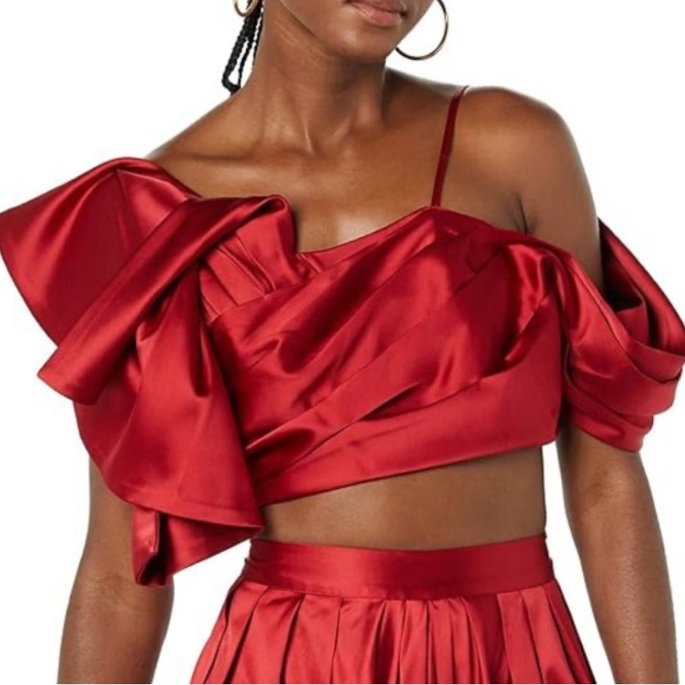 Elegant Red Satin Off-Shoulder Top